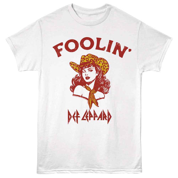 Def Leppard-Def Leppard Foolin Cowgirl-White Adult S/S T-Shirt - White