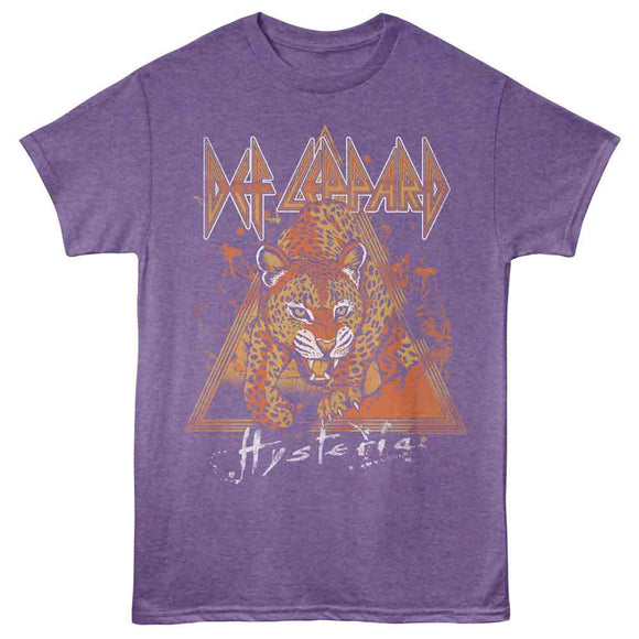 Def Leppard-Def Leppard Leopard On Rock Hysteria-Purple Heather Adult S/S T-Shirt - Purple Heather