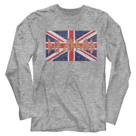 Def Leppard-Def Leppard UK Flag-Gray Heather Adult L/S T-Shirt - Gray Heather