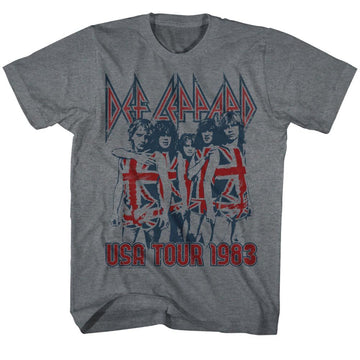 Def Leppard-USA Tour 1983-Gray Heather Adult S/S T-Shirt - Gray Heather