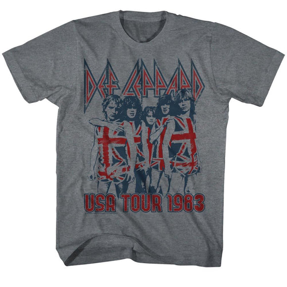 Def Leppard-USA Tour 1983-Gray Heather Adult S/S T-Shirt - Gray Heather