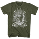 Def Leppard-Skull-Military Green Adult S/S T-Shirt - Military Green