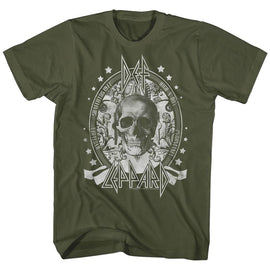 Def Leppard-Skull-Military Green Adult S/S T-Shirt - Military Green