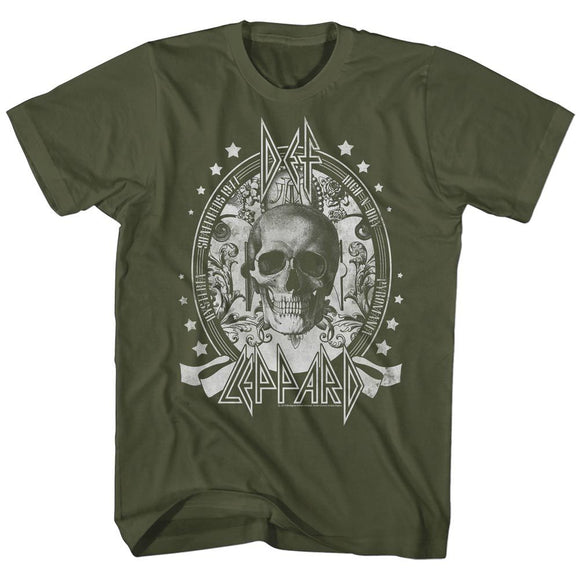 Def Leppard-Skull-Military Green Adult S/S T-Shirt - Military Green