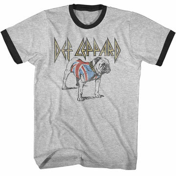 Def Leppard Bulldog Gray Heather Black Adult Ringer T-Shirt
