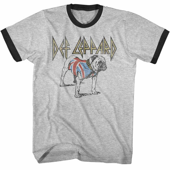 Def Leppard Bulldog Gray Heather Black Adult Ringer T-Shirt