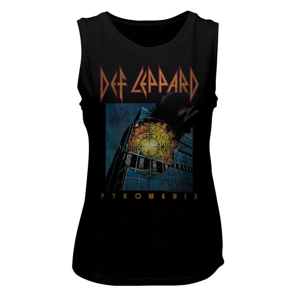 Def Leppard-Faded Pyromania-Black Ladies Muscle Tank-S - Black