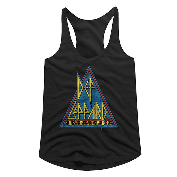 Def Leppard-Primary Triangle-Black Ladies Slimfit Racerback-S - Black