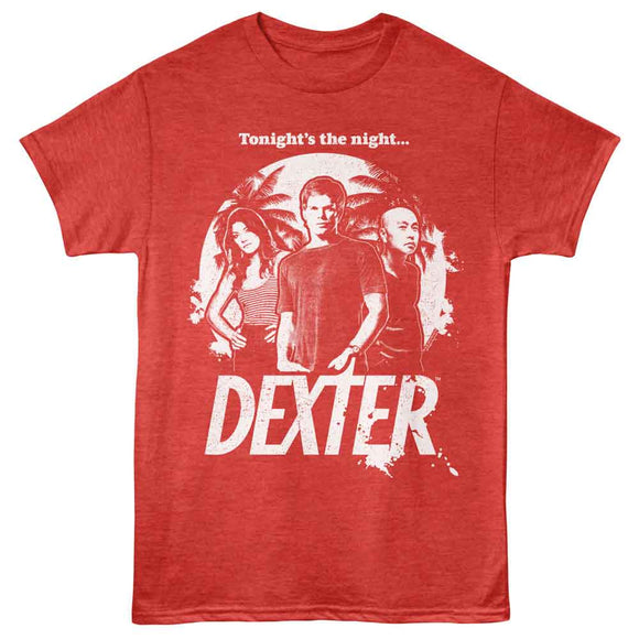 Dexter-Dexter Group And Palm Trees One Color-Red Heather Adult S/S T-Shirt - Red Heather