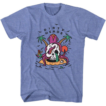 Dirty Heads-Dirty Heads Make Me Skull-Light Blue Heather Adult S/S T-Shirt - Light Blue Heather