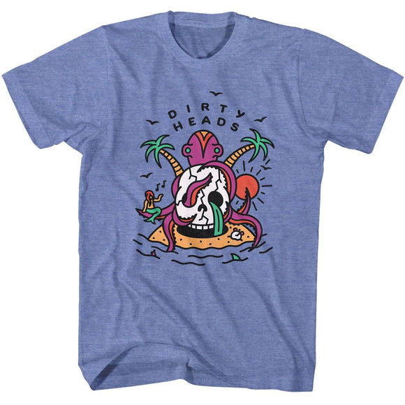 Dirty Heads-Dirty Heads Make Me Skull-Light Blue Heather Adult S/S T-Shirt - Light Blue Heather