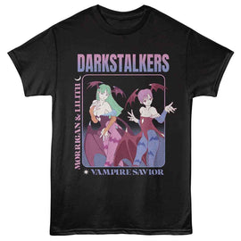 Darkstalkers-Darkstalkers Morrigan And Lilith-Black Adult S/S T-Shirt - Black