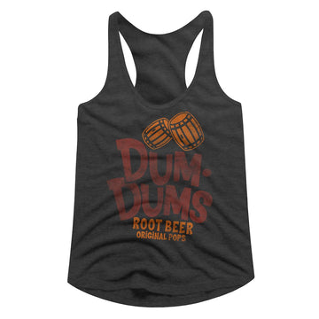 Dum Dums-Root Beer-Dark Gray Heather Ladies Slimfit Racerback-S - Dark Gray Heather