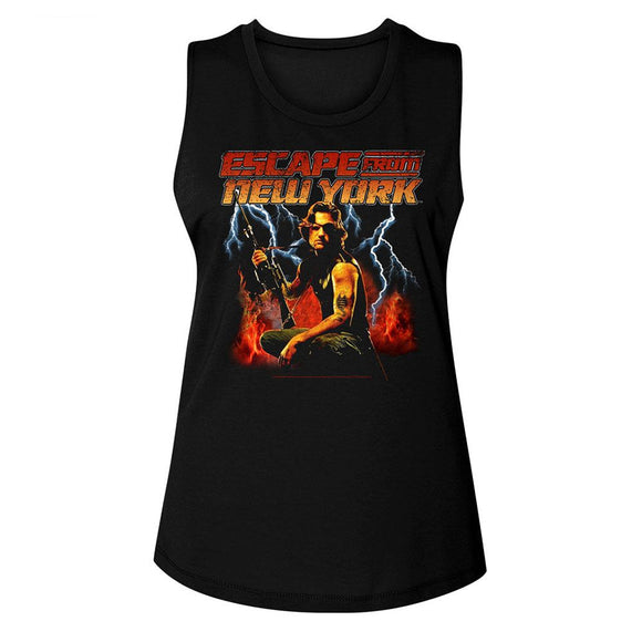 Escape From New York-Escape Flames And Lightning-Black Ladies Muscle Tank-S - Black