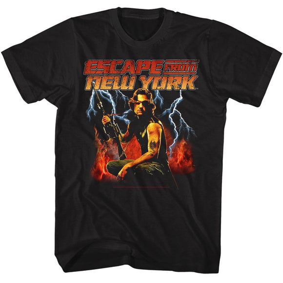 Escape From New York-Escape Flames And Lightning-Black Adult S/S T-Shirt - Black
