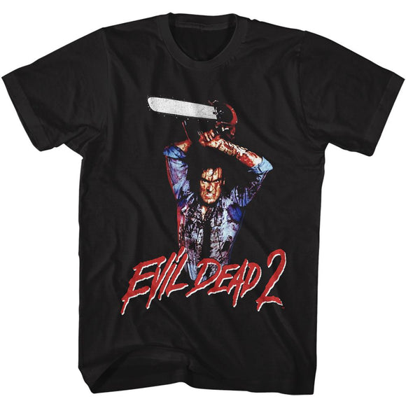 Evil Dead-Evil Dead Raised Chainsaw-Black Adult S/S T-Shirt - Black
