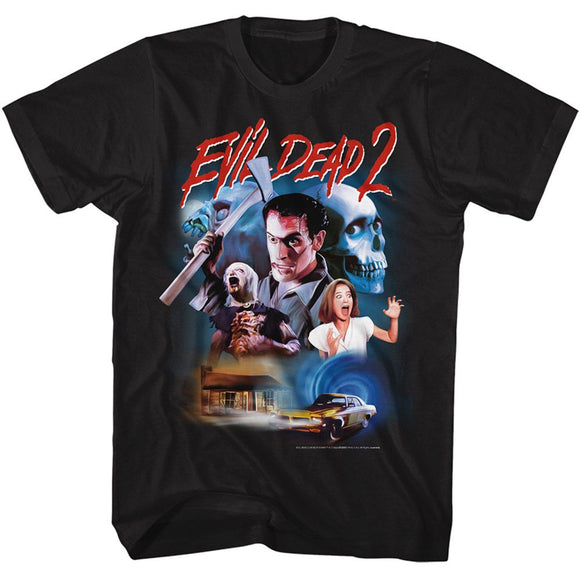 Evil Dead-Evil Dead Collage Drawing-Black Adult S/S T-Shirt - Black