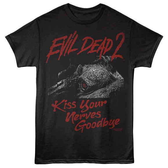 Evil Dead-Evil Dead 2 Kiss Your Nerves Goodbye-Black Adult S/S T-Shirt - Black