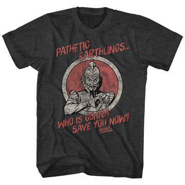 Flash Gordon-Pathetic Earthlings-Black Heather Adult S/S T-Shirt - Black Heather