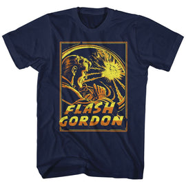 Flash Gordon-Space Explosion-Navy Adult S/S T-Shirt - Navy