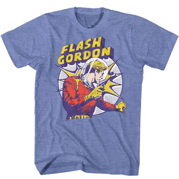 Flash Gordon-Raygun-Light Blue Heather Adult S/S T-Shirt - Light Blue Heather
