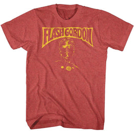 Flash Gordon-Flash Bust-Red Heather Adult S/S T-Shirt - Red Heather