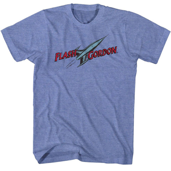 Flash Gordon-Comic Logo-Light Blue Heather Adult S/S T-Shirt - Light Blue Heather