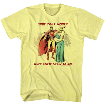 Flash Gordon-Shut It-Yellow Heather Adult S/S T-Shirt - Yellow Heather