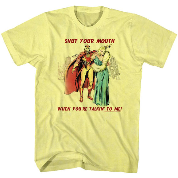 Flash Gordon-Shut It-Yellow Heather Adult S/S T-Shirt - Yellow Heather