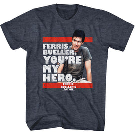 Ferris Beullers Day Off-My Hero-Navy Heather Adult S/S T-Shirt - Navy Heather