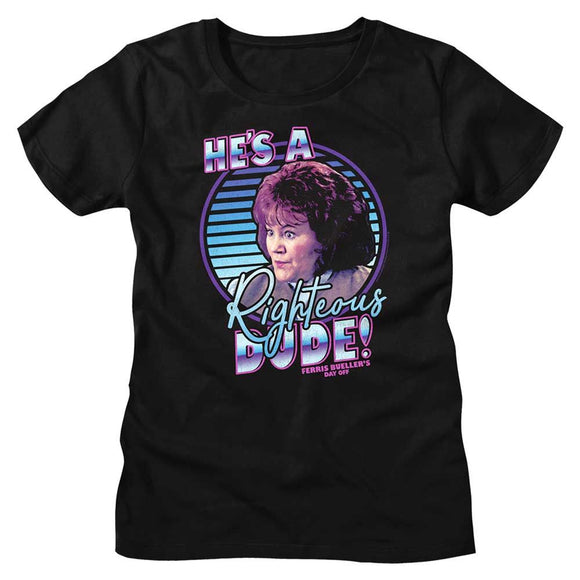 Ferris Beullers Day Off-Righteous-Black Ladies S/S T-Shirt - Black