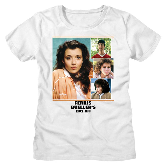 Ferris Beullers Day Off-Sloane Collage-White Ladies S/S T-Shirt - White