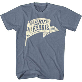 Ferris Beullers Day Off-Save Ferris Penant-Indigo Heather Adult S/S T-Shirt - Indigo Heather