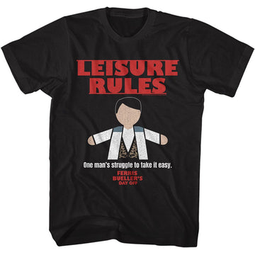 Ferris Beullers Day Off-Fbdo Leisure Rules-Black Adult S/S T-Shirt - Black