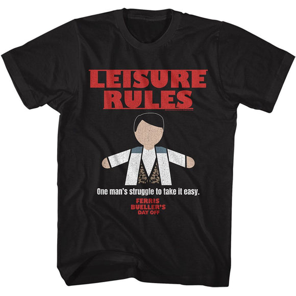 Ferris Beullers Day Off-Fbdo Leisure Rules-Black Adult S/S T-Shirt - Black