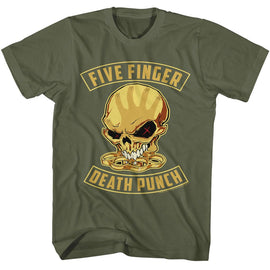 Ffdp-Five Finger Death Punch Skull And Knuckles-Military Green Adult S/S T-Shirt - Military Green