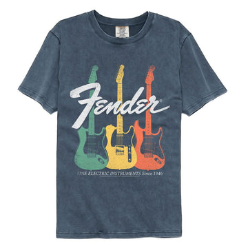 Fender-Fender Electric Instruments-Denim Adult S/S Comfort Color T-Shirt - Denim
