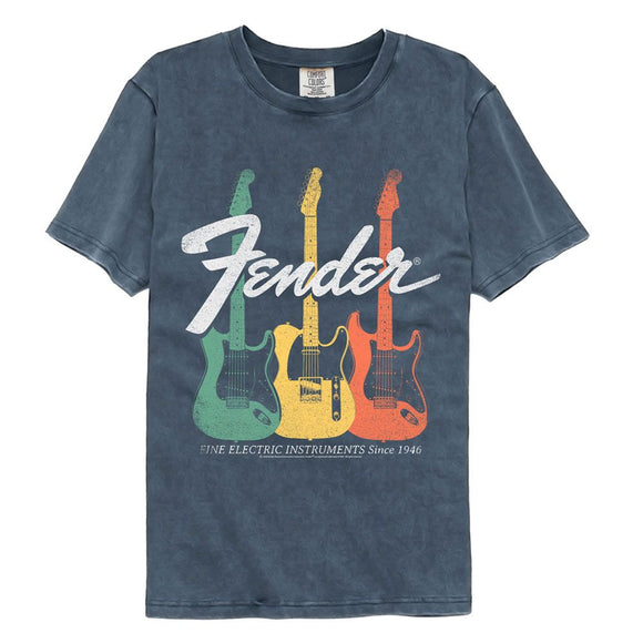 Fender-Fender Electric Instruments-Denim Adult S/S Comfort Color T-Shirt - Denim