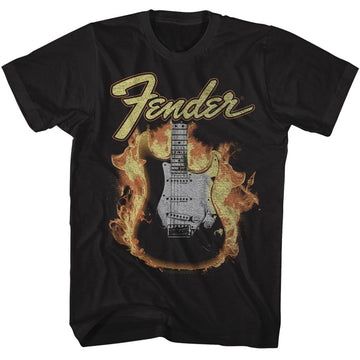 Fender-Fender Flame Guitar-Black Adult S/S T-Shirt - Black