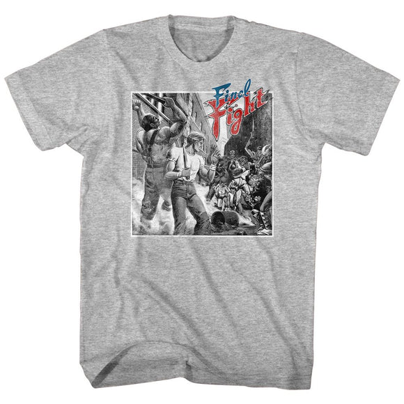 Final Fight-Bw Fight-Gray Heather Adult S/S T-Shirt - Gray Heather