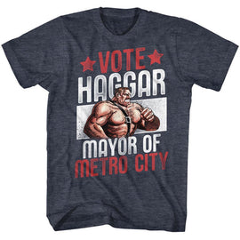 Final Fight-Vote Haggar-Navy Heather Adult S/S T-Shirt - Navy Heather