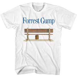 Forrest Gump-Forrest Gump Logo And Bench-White Adult S/S T-Shirt - White