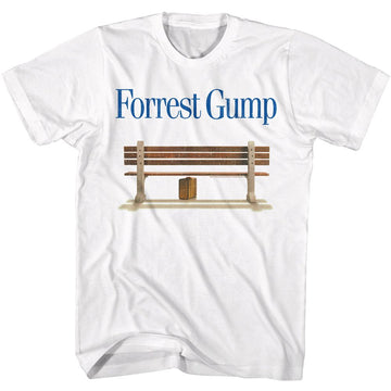 Forrest Gump-Forrest Gump Logo And Bench-White Adult S/S T-Shirt - White