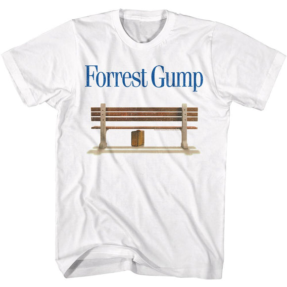 Forrest Gump-Forrest Gump Logo And Bench-White Adult S/S T-Shirt - White