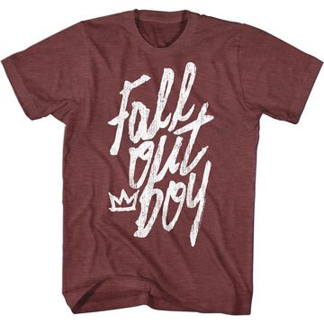 Fall Out Boy-Logo Handwritten-Vintage Maroon Heather Adult S/S T-Shirt - Vintage Maroon Heather