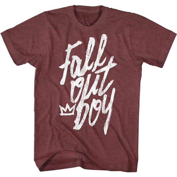 Fall Out Boy-Logo Handwritten-Vintage Maroon Heather Adult S/S T-Shirt - Vintage Maroon Heather