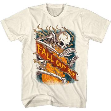 Fall Out Boy-Fall Out Boy Fire Skeleton-Natural Adult S/S T-Shirt - Natural