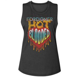 Foreigner-Foreigner Hot Blooded-Charcoal Ladies Na Muscle Tank-S - Charcoal