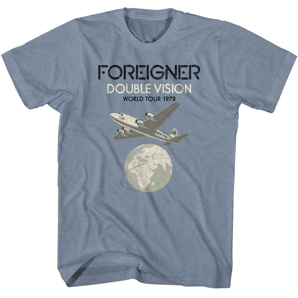 Foreigner-Foreigner Double Vision-Indigo Heather Adult S/S T-Shirt - Indigo Heather