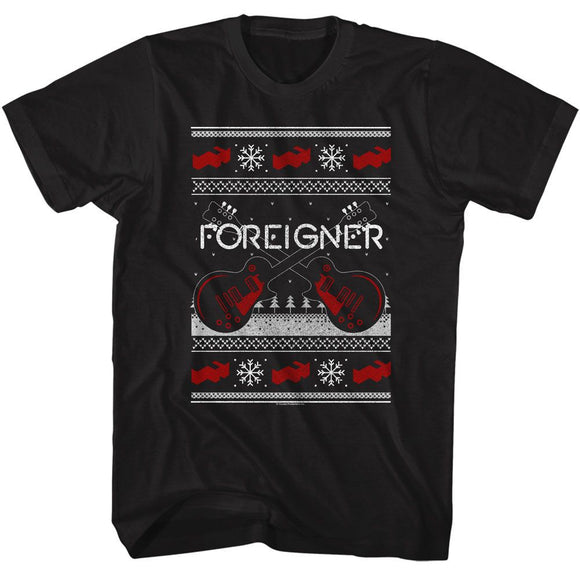 Foreigner-Foreigner Christmas Xmas Sweater-Black Adult S/S T-Shirt S - Black